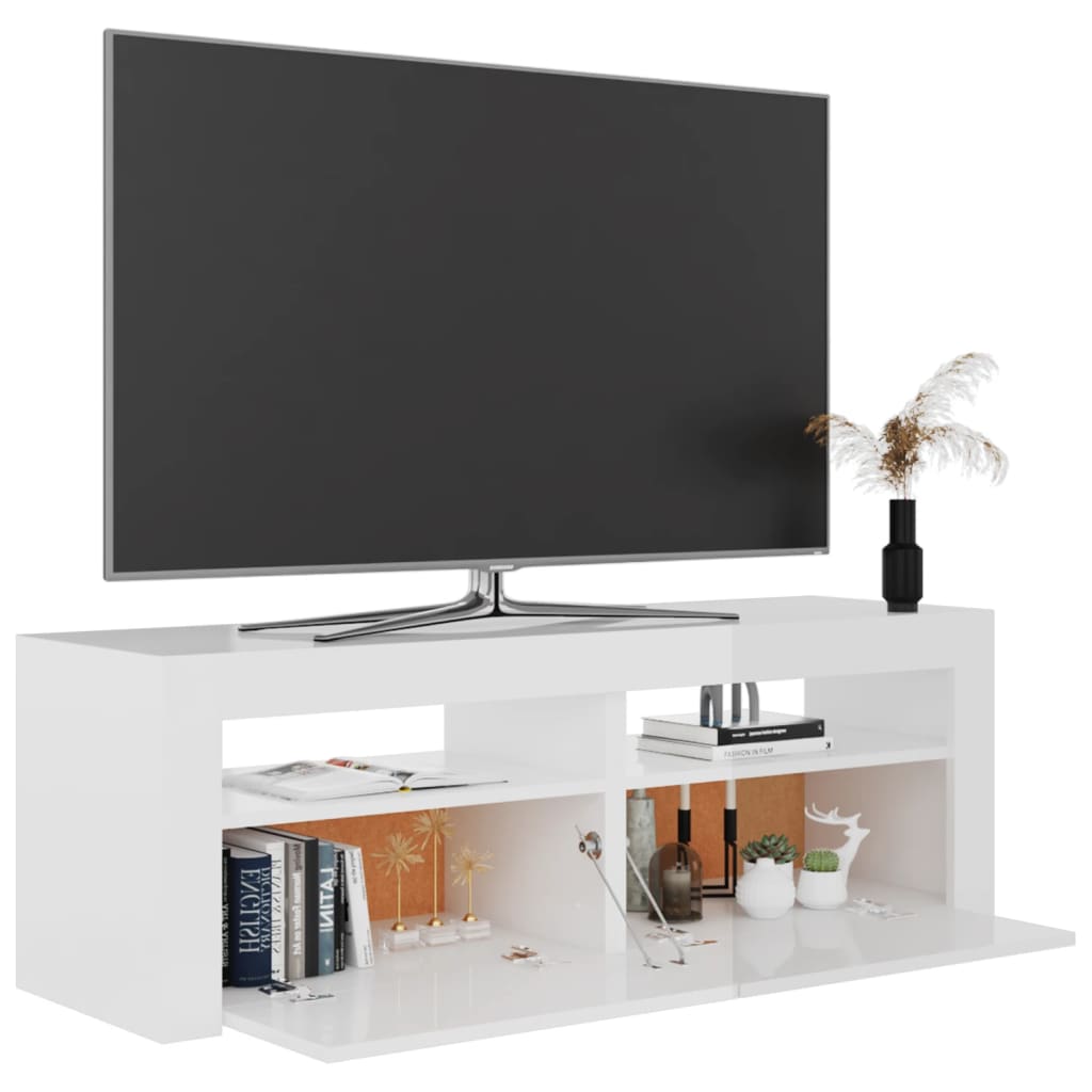 vidaXL Meuble TV avec lumières LED blanc brillant 120x35x40 cm