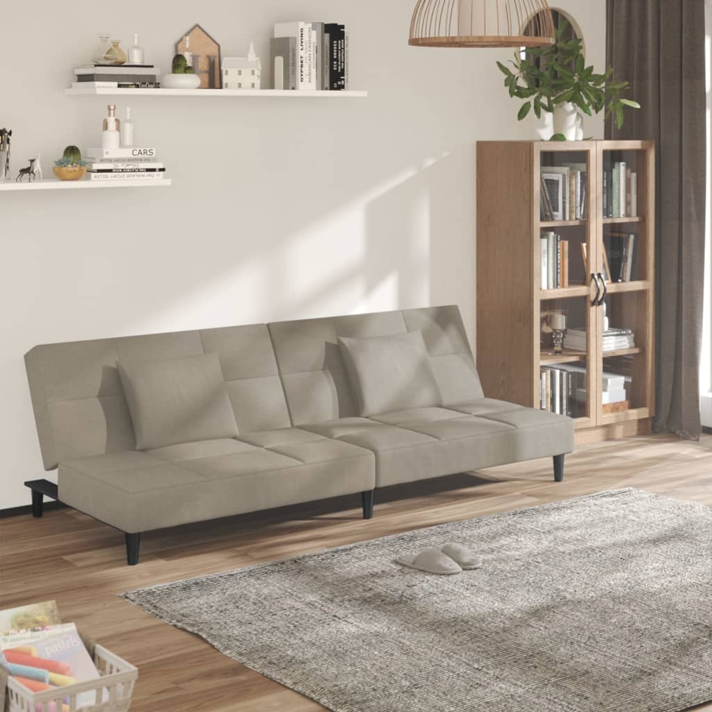 vidaXL Canapé-lit à 2 places avec deux oreillers Gris clair Velours