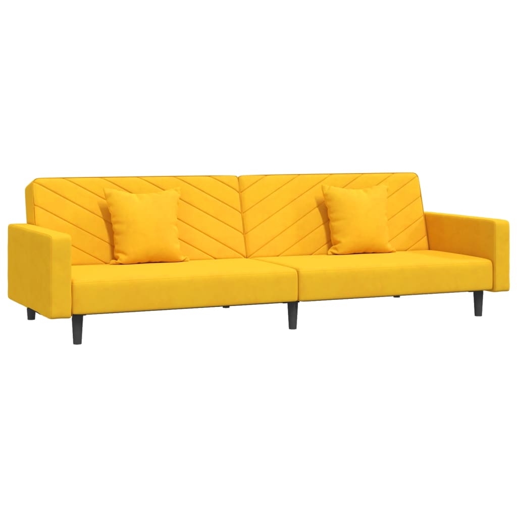 vidaXL Canapé-lit à 2 places avec deux oreillers Jaune Velours