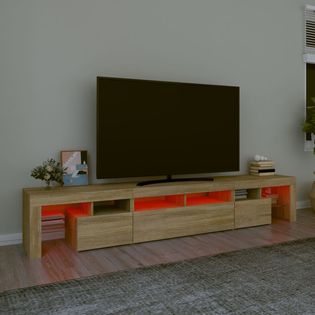 vidaXL Meuble TV avec lumières LED Chêne sonoma 230x36,5x40 cm