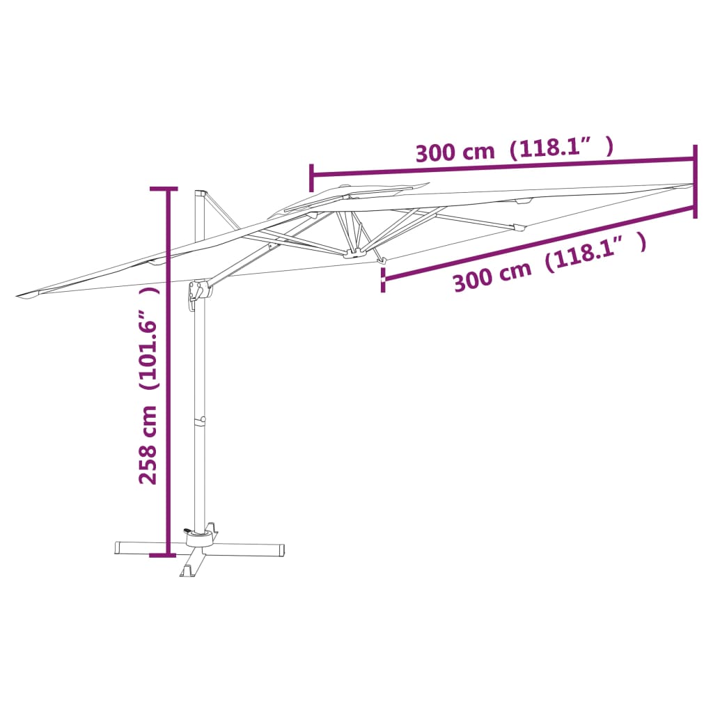 vidaXL Parasol cantilever à double toit Noir 300x300 cm