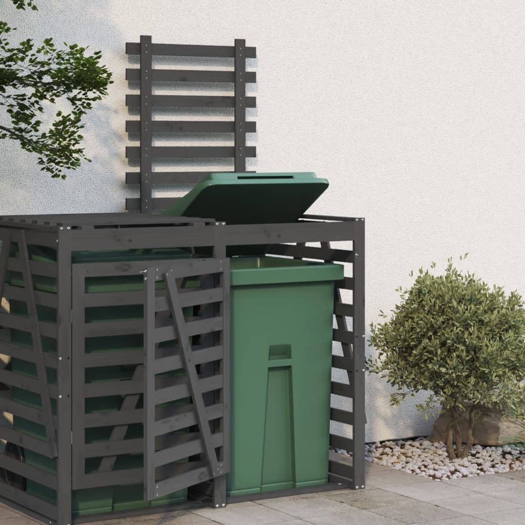 vidaXL Extension d'abri de poubelle sur roulettes gris bois massif pin
