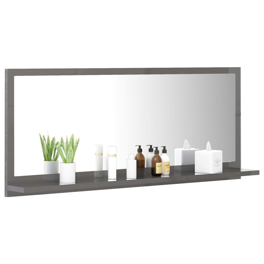 vidaXL Miroir de salle de bain Gris brillant 90x10,5x37 cm Aggloméré