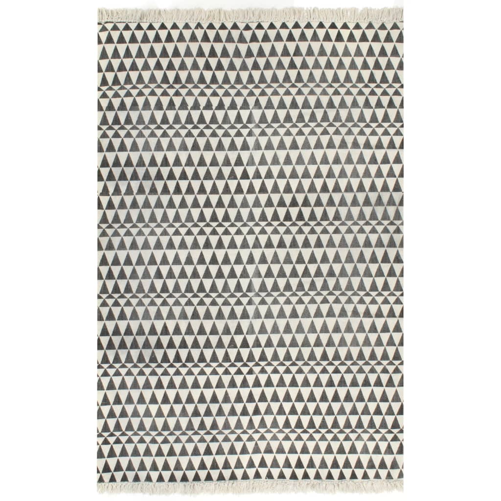 vidaXL Tapis Kilim Coton 120 x 180 cm avec motif noir/blanc