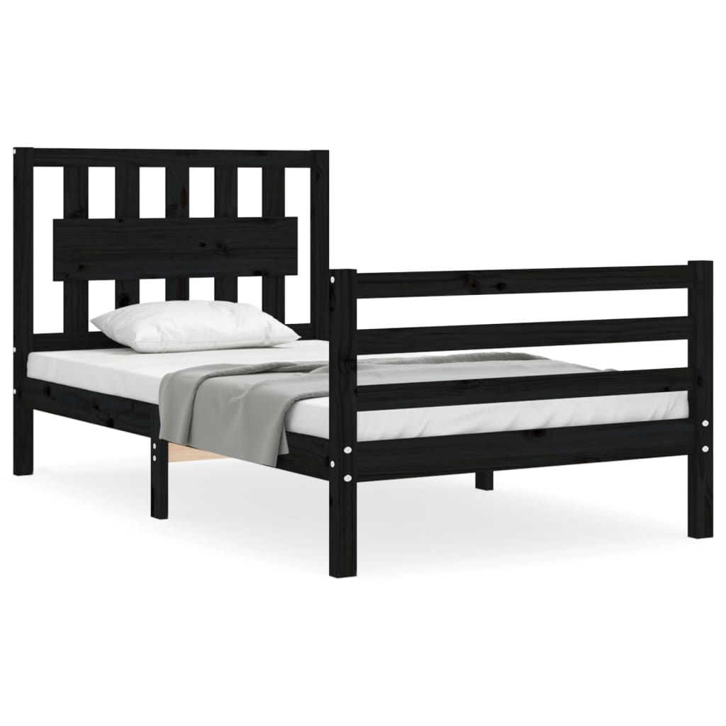 vidaXL Cadre de lit avec tête de lit noir petit simple bois massif