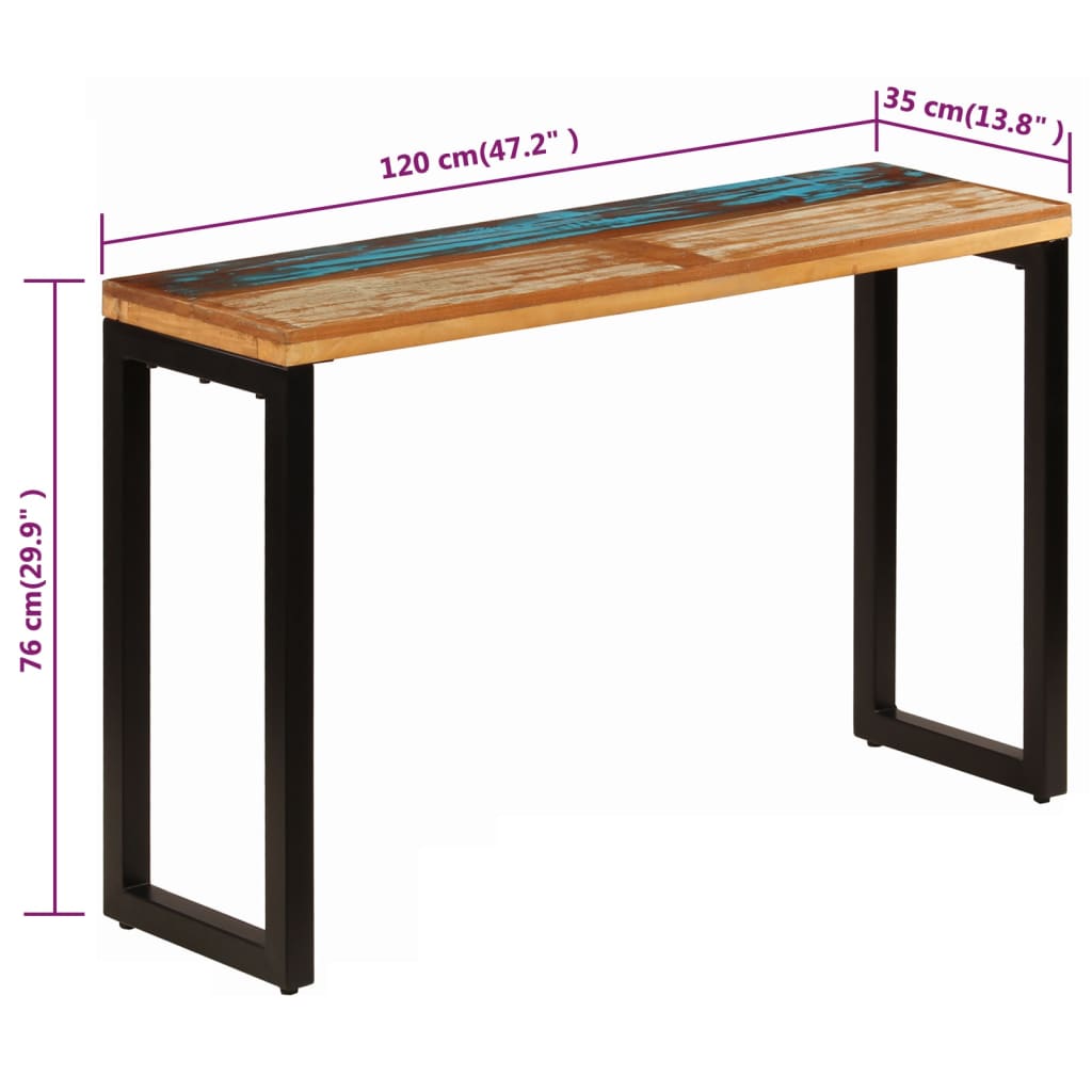 vidaXL Table console 120x35x76 cm Bois de récupération solide et acier