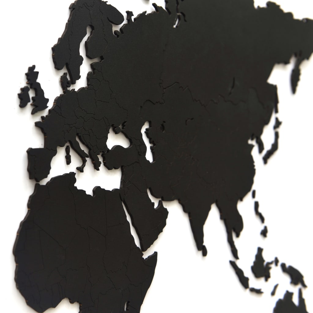 MiMi Innovations Décoration carte du monde murale Bois Noir 90x54 cm