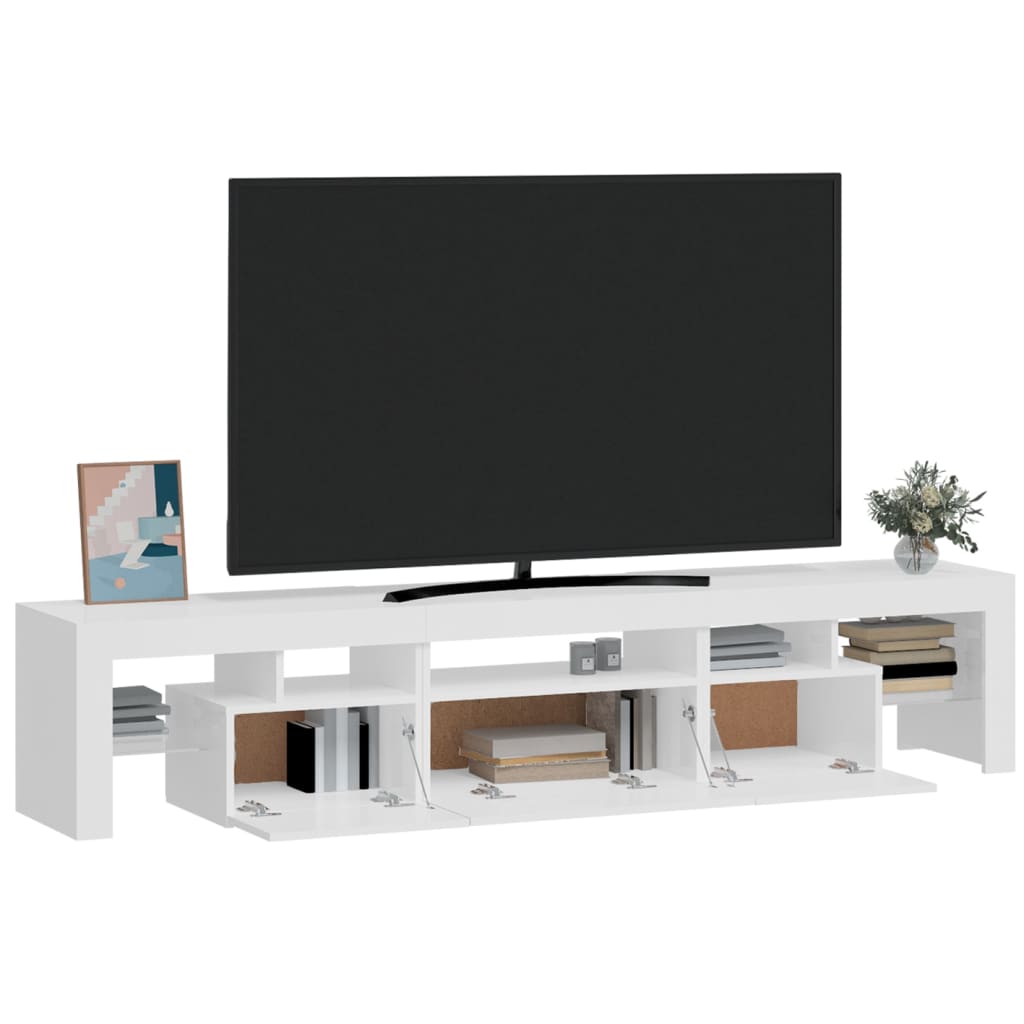vidaXL Meuble TV avec lumières LED Blanc brillant 200x36,5x40 cm