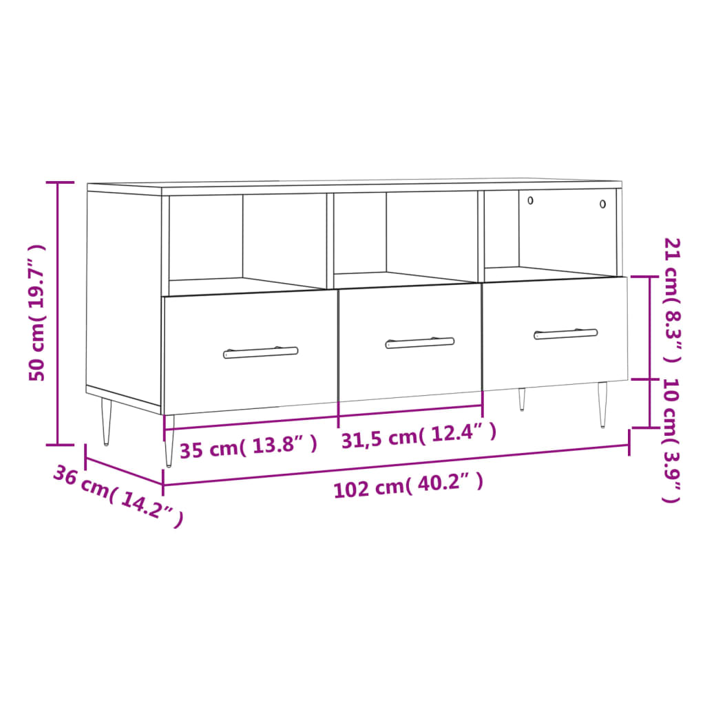 vidaXL Meuble TV chêne marron 102x36x50 cm bois d'ingénierie