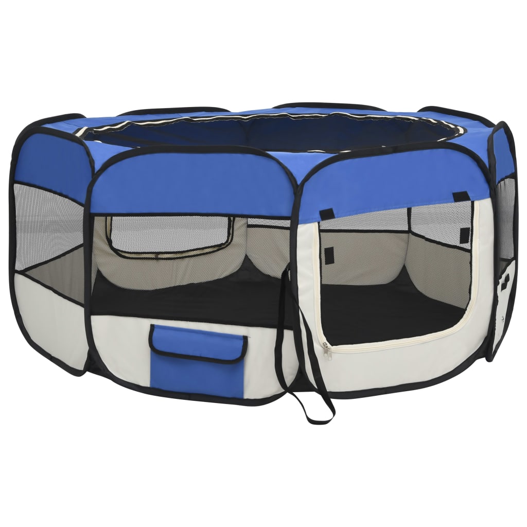 vidaXL Parc pliable pour chien avec sac de transport Bleu 145x145x61cm