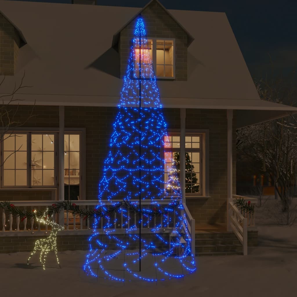 vidaXL Sapin de Noël sur mât de drapeau 1400 LED Bleues 500 cm