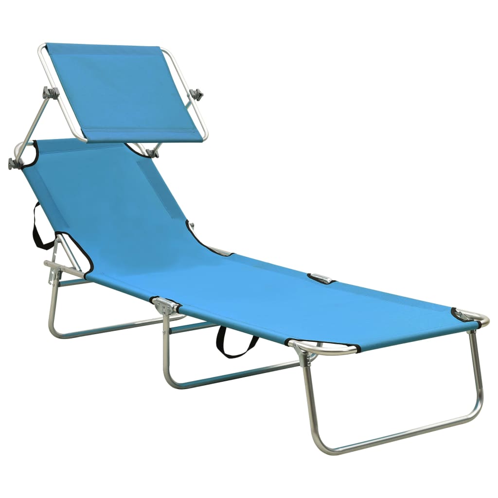 vidaXL Chaise longue pliable avec auvent Acier Turquoise et bleu