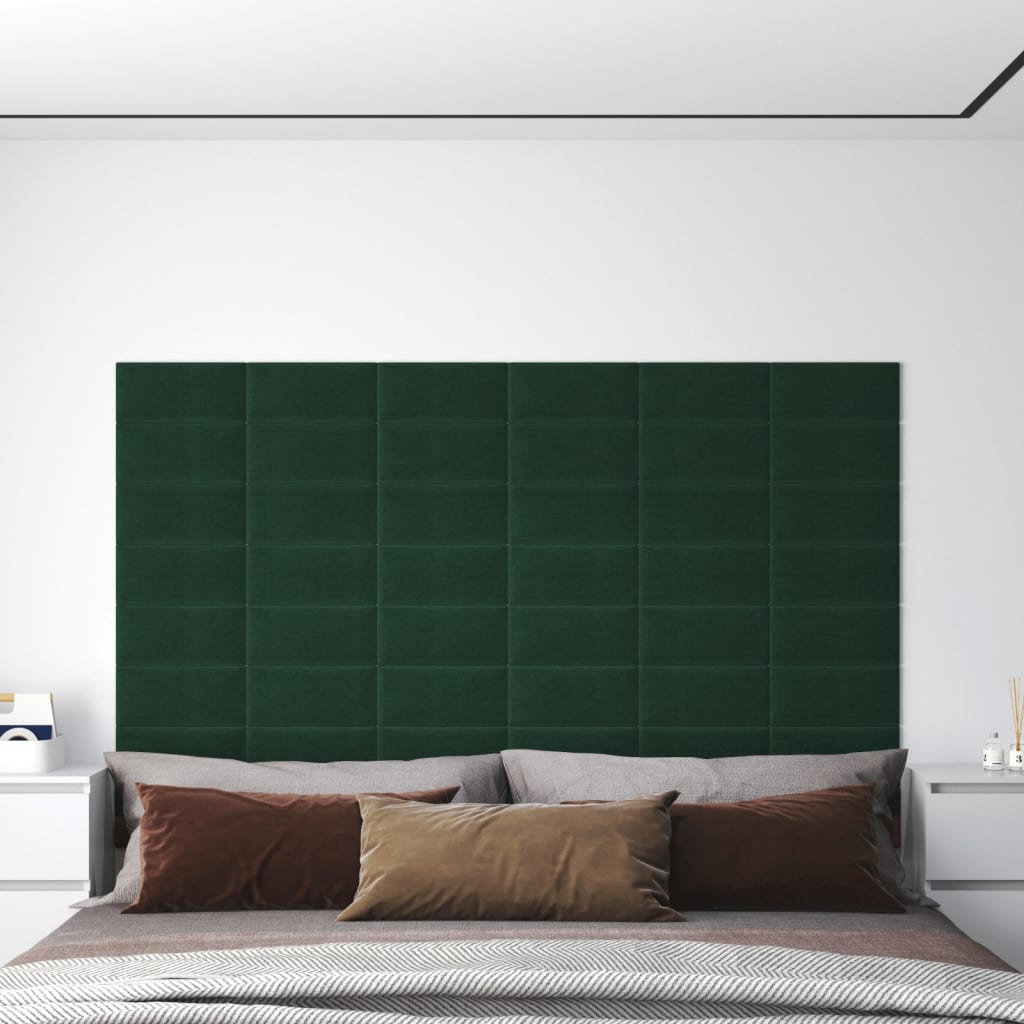vidaXL Panneaux muraux 12 pcs Vert foncé 30x15 cm Tissu 0,54 m²