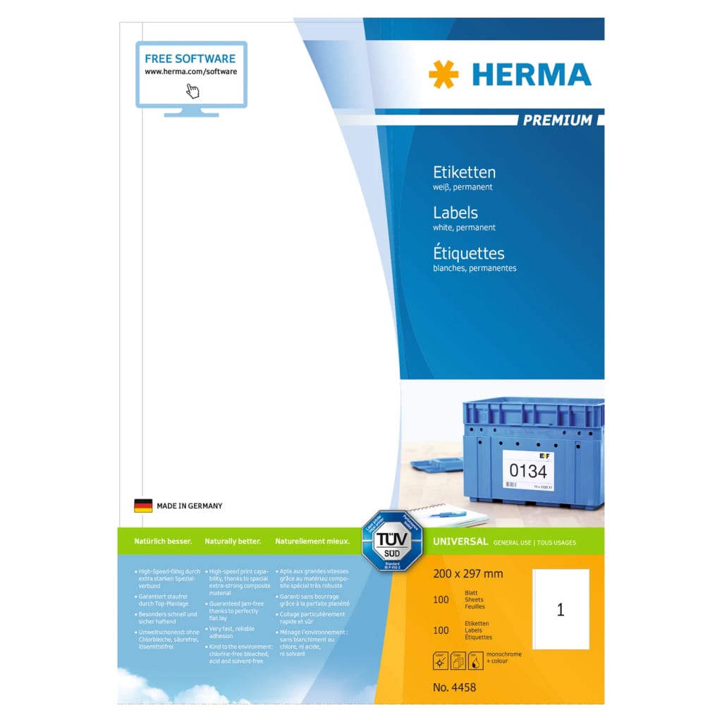 HERMA Étiquettes permanentes PREMIUM A4 200x297 mm 100 Feuilles
