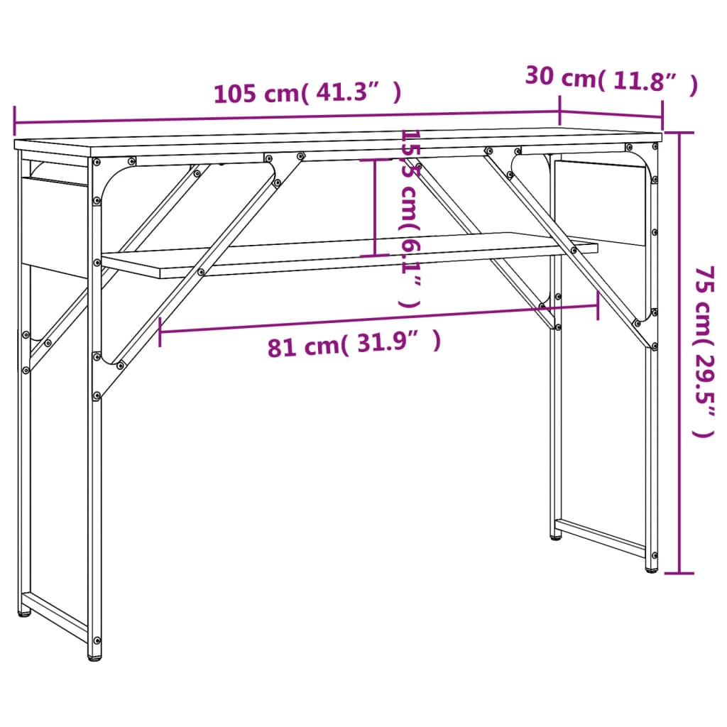 vidaXL Table console avec étagère noir 105x30x75 cm bois d'ingénierie