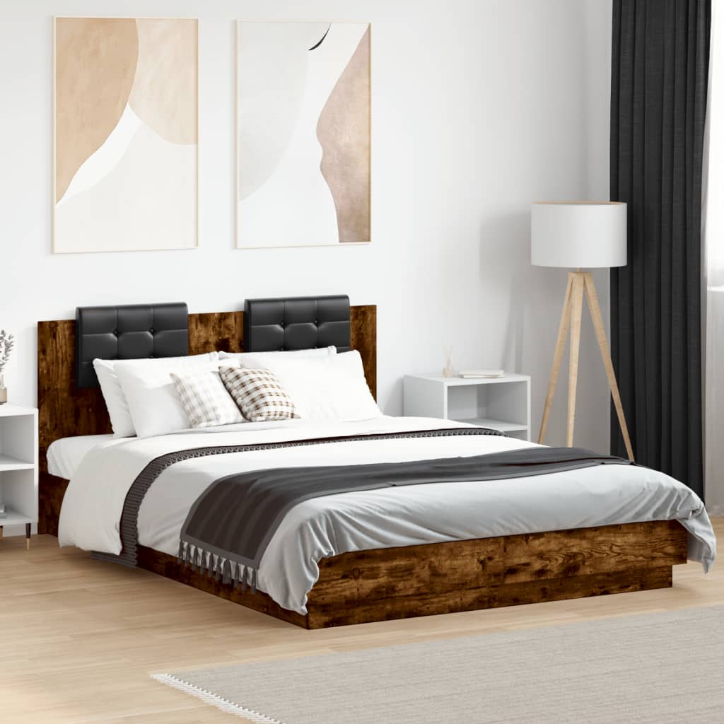 vidaXL Cadre de lit avec tête de lit chêne fumé 120x200 cm
