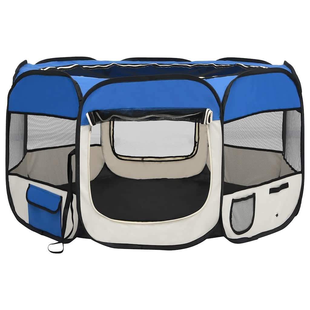 vidaXL Parc pliable pour chien avec sac de transport Bleu 110x110x58cm