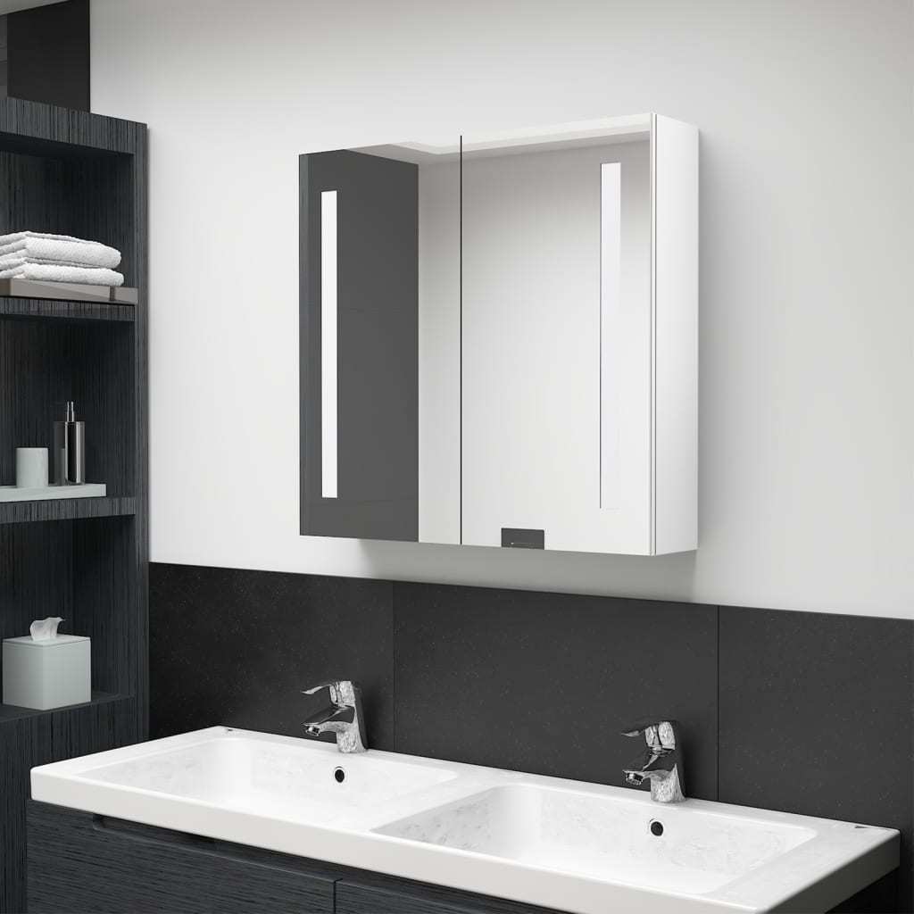 vidaXL Armoire de salle de bain à miroir LED Blanc brillant 62x14x60cm