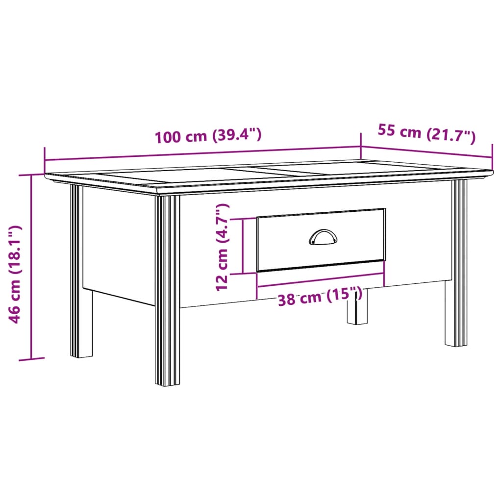 vidaXL Table basse BODO gris 100x55x45 cm bois de pin massif