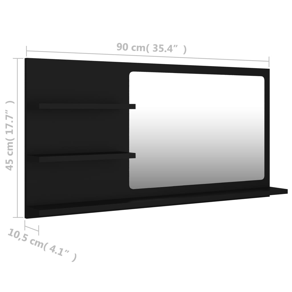 vidaXL Miroir de salle de bain noir 90x10,5x45 cm bois d’ingénierie