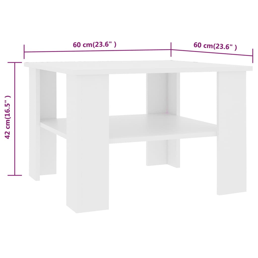 vidaXL Table basse Blanc 60x60x42 cm Bois d’ingénierie