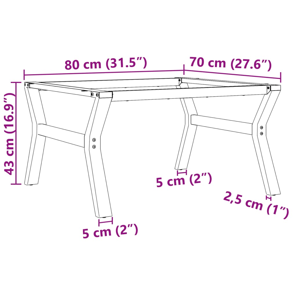 vidaXL Pieds de table basse cadre en Y 80x70x43 cm fonte