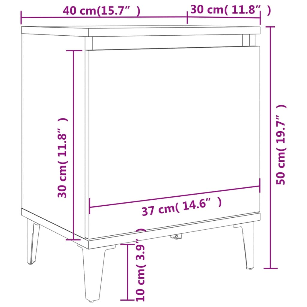 vidaXL Table de chevet et pieds en métal Chêne sonoma/blanc 40x30x50cm
