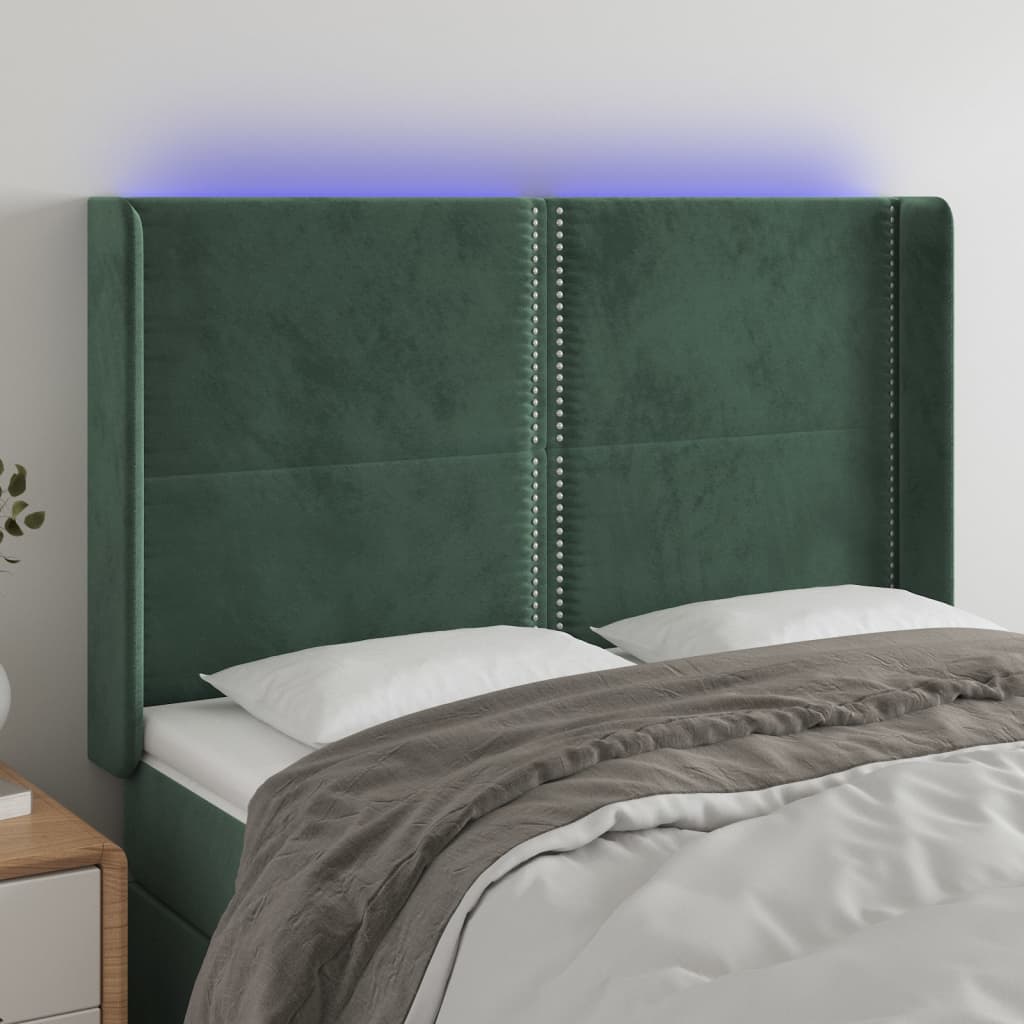 vidaXL Tête de lit à LED Vert foncé 147x16x118/128 cm Velours