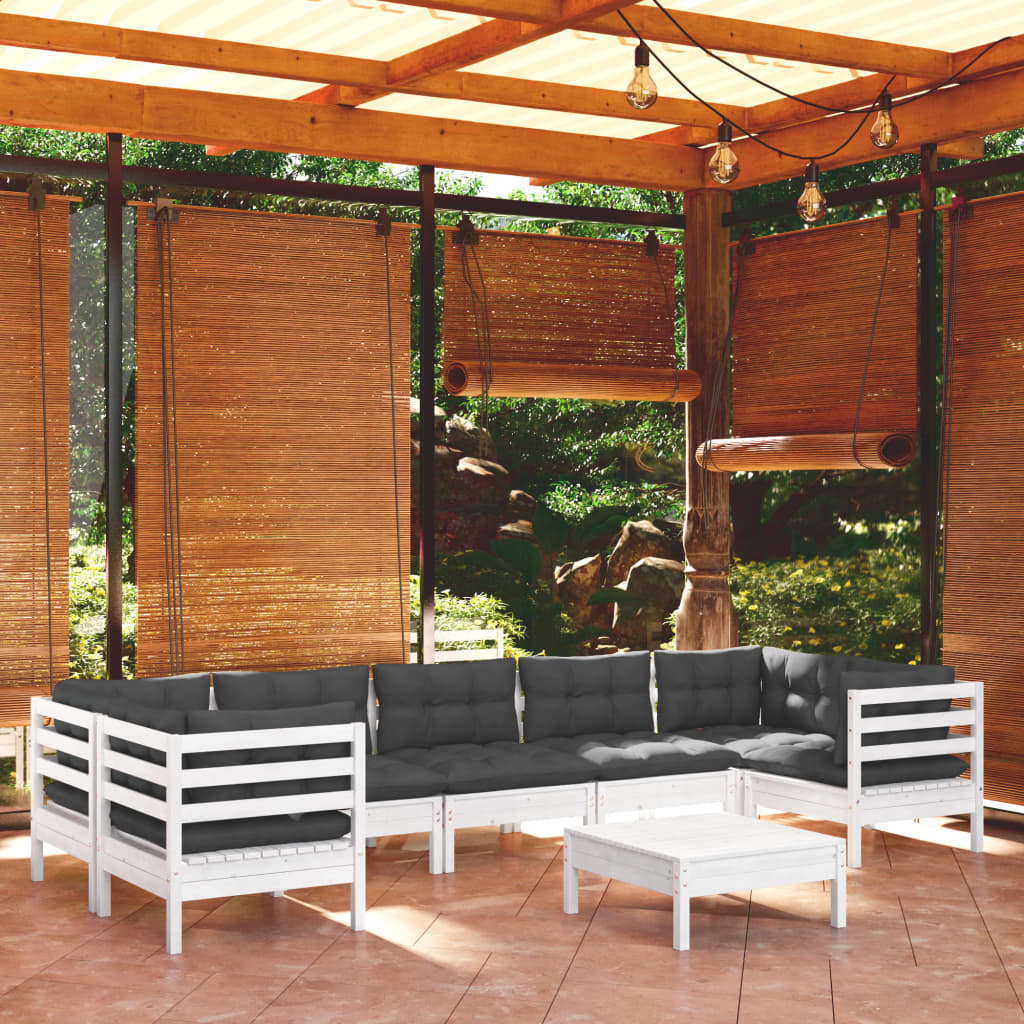vidaXL Salon de jardin 8 pcs avec coussins blanc bois de pin