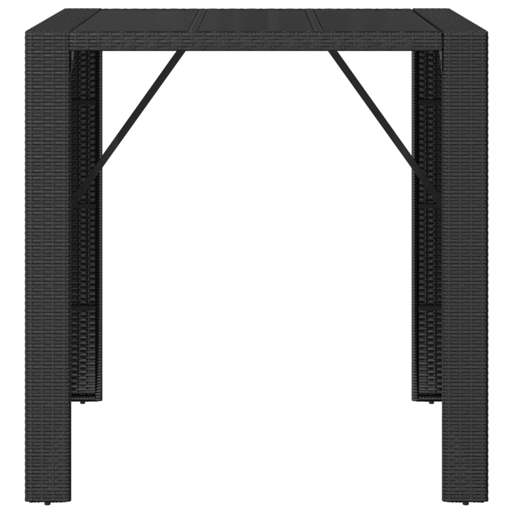 vidaXL Table de bar et dessus en verre noir 105x80x110 cm poly rotin