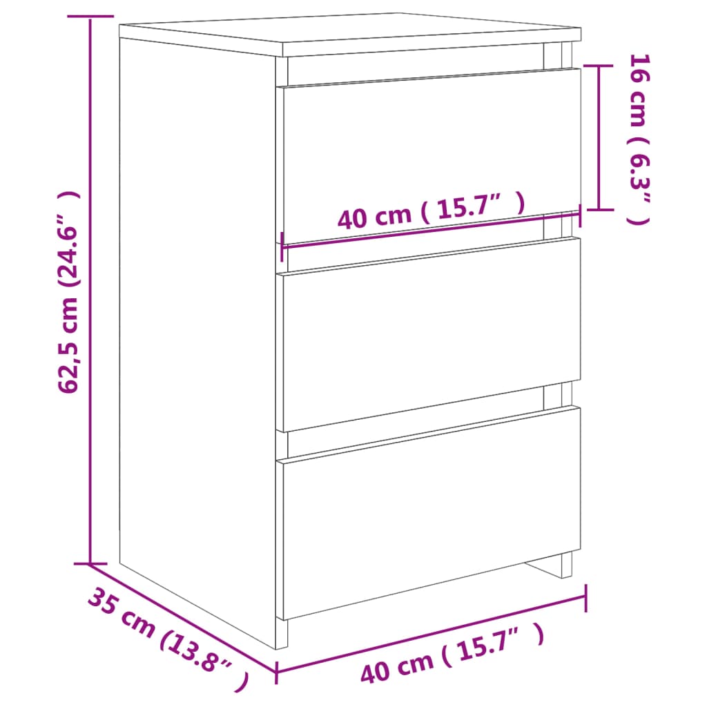 vidaXL Tables de chevet 2 pcs Gris béton 40x35x62,5 cm Aggloméré