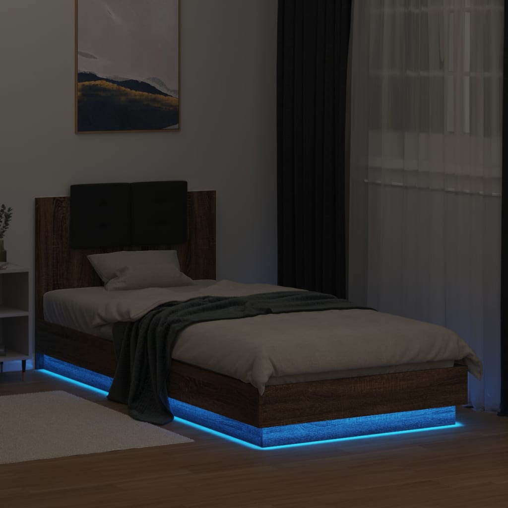 vidaXL Cadre de lit tête de lit et lumières LED chêne marron 90x200 cm