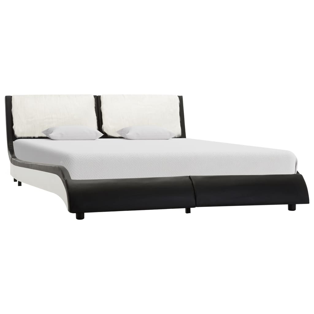 vidaXL Cadre de lit avec LED Noir et blanc Similicuir 120 x 200 cm