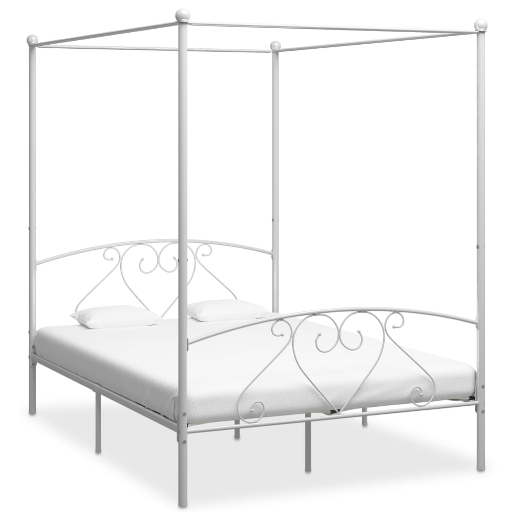 vidaXL Cadre de lit à baldaquin Blanc Métal 160 x 200 cm