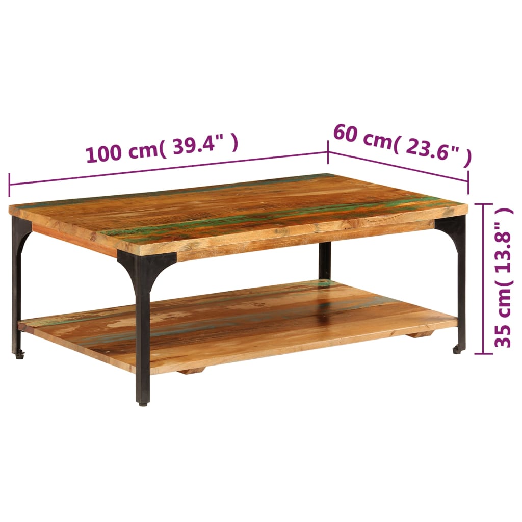 vidaXL Table basse et étagère 100x60x35 cm Bois de récupération solide