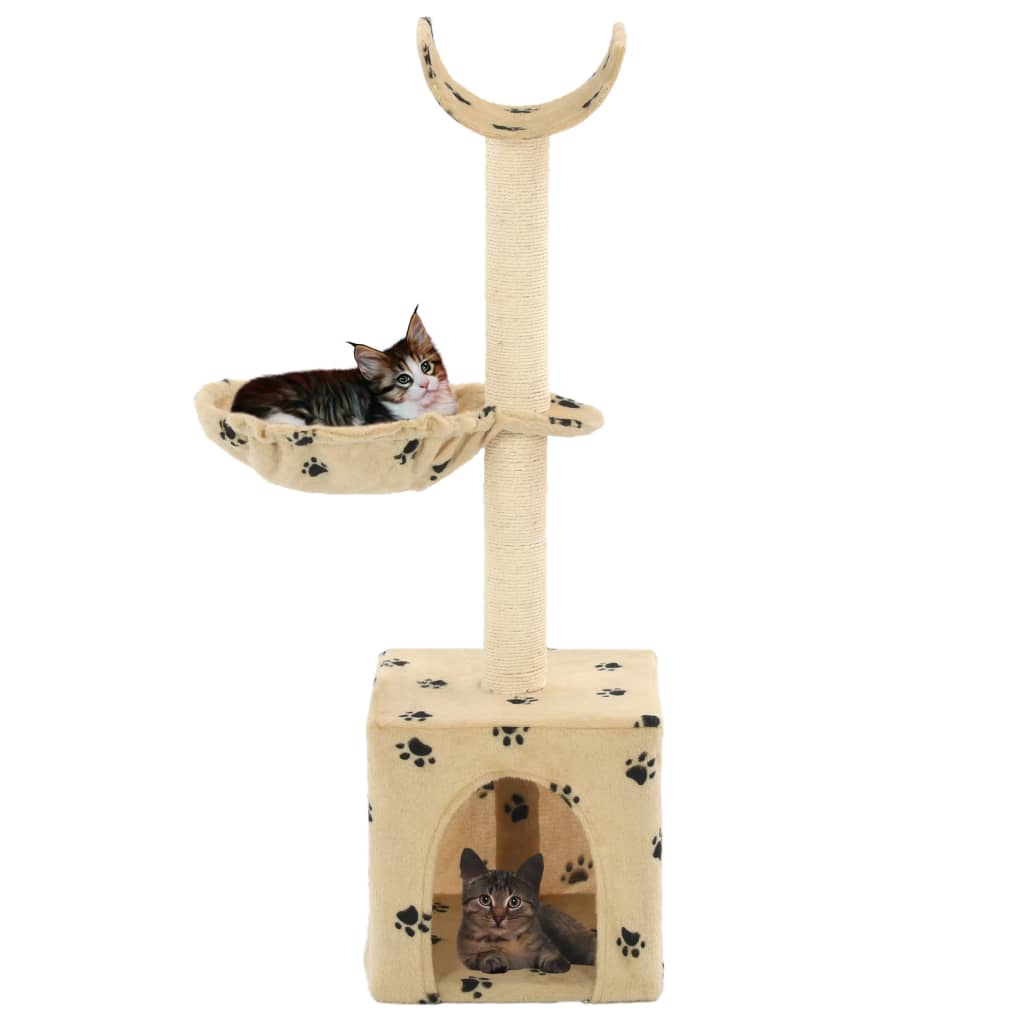 vidaXL Arbre à chat et griffoirs en sisal 105 cm Beige Motif de pattes