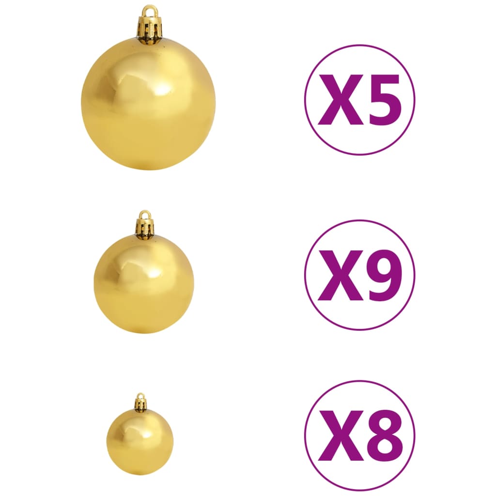 vidaXL Arbre de Noël mince pré-éclairé et boules doré 120 cm