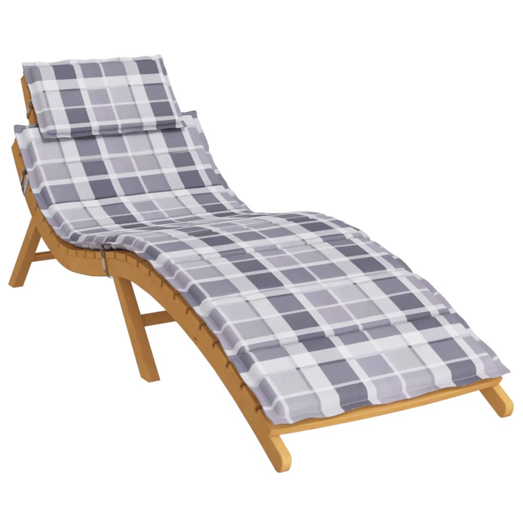 vidaXL Coussin de chaise longue à carreaux gris 186x58x3 cm