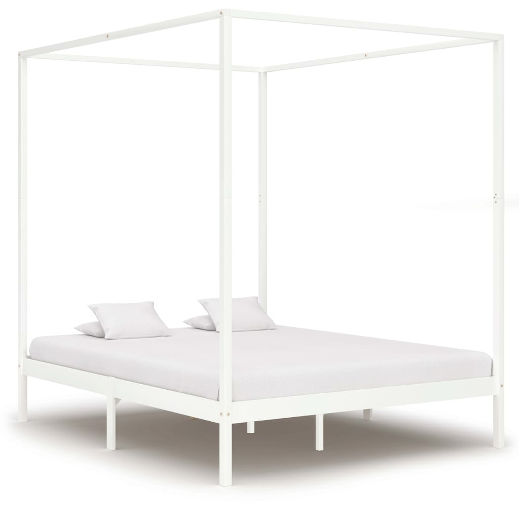 vidaXL Cadre de lit à baldaquin Blanc Bois de pin massif 160 x 200 cm