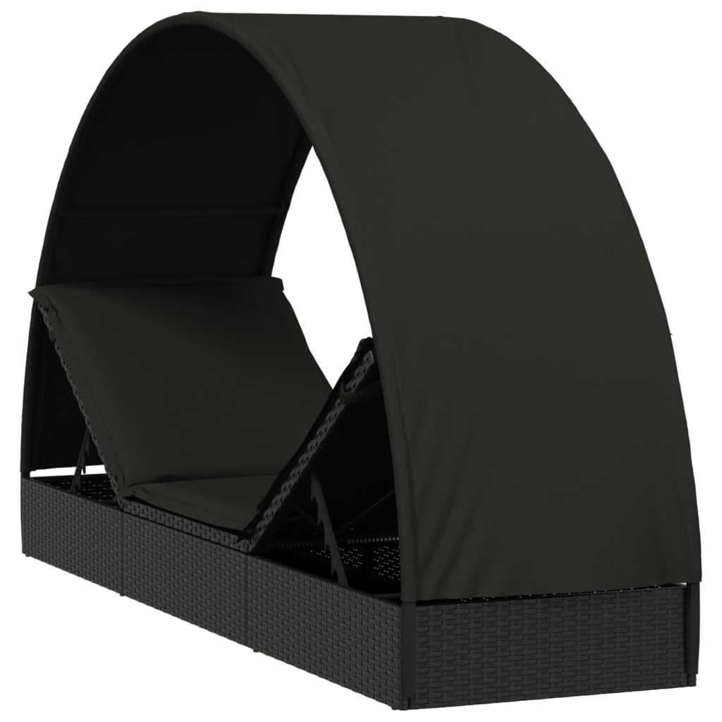 vidaXL Chaise longue avec toit rond noir 211x57x140 cm résine tressée