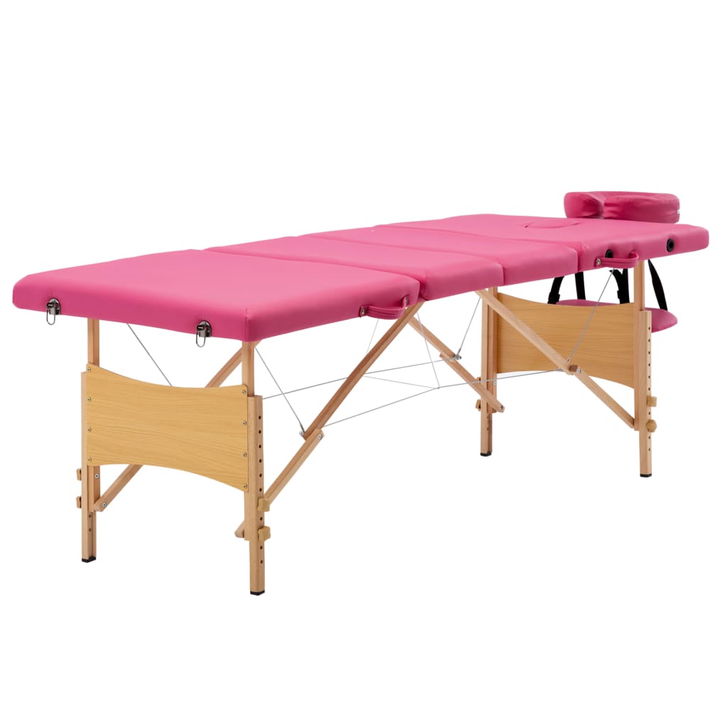 vidaXL Table de massage pliable 4 zones Bois Rose