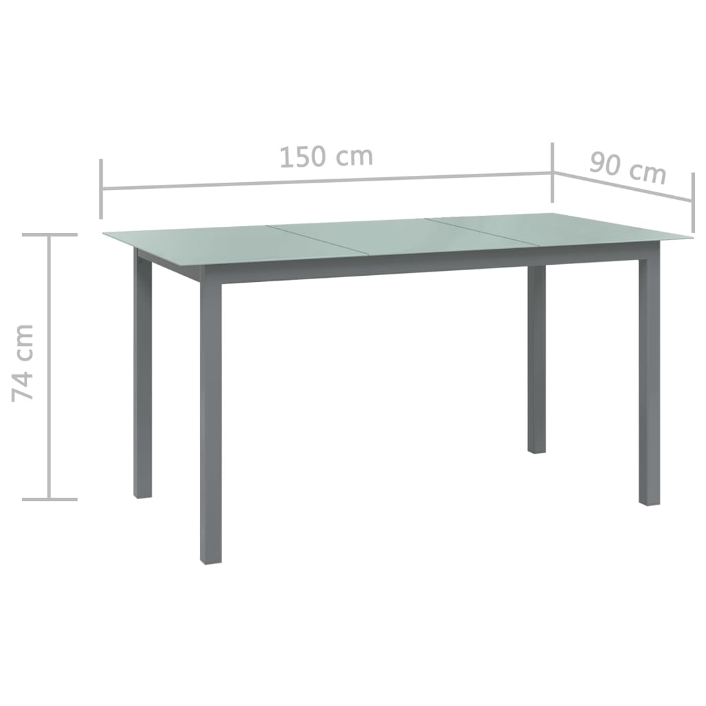 vidaXL Table de jardin Gris clair 150x90x74 cm Aluminium et verre
