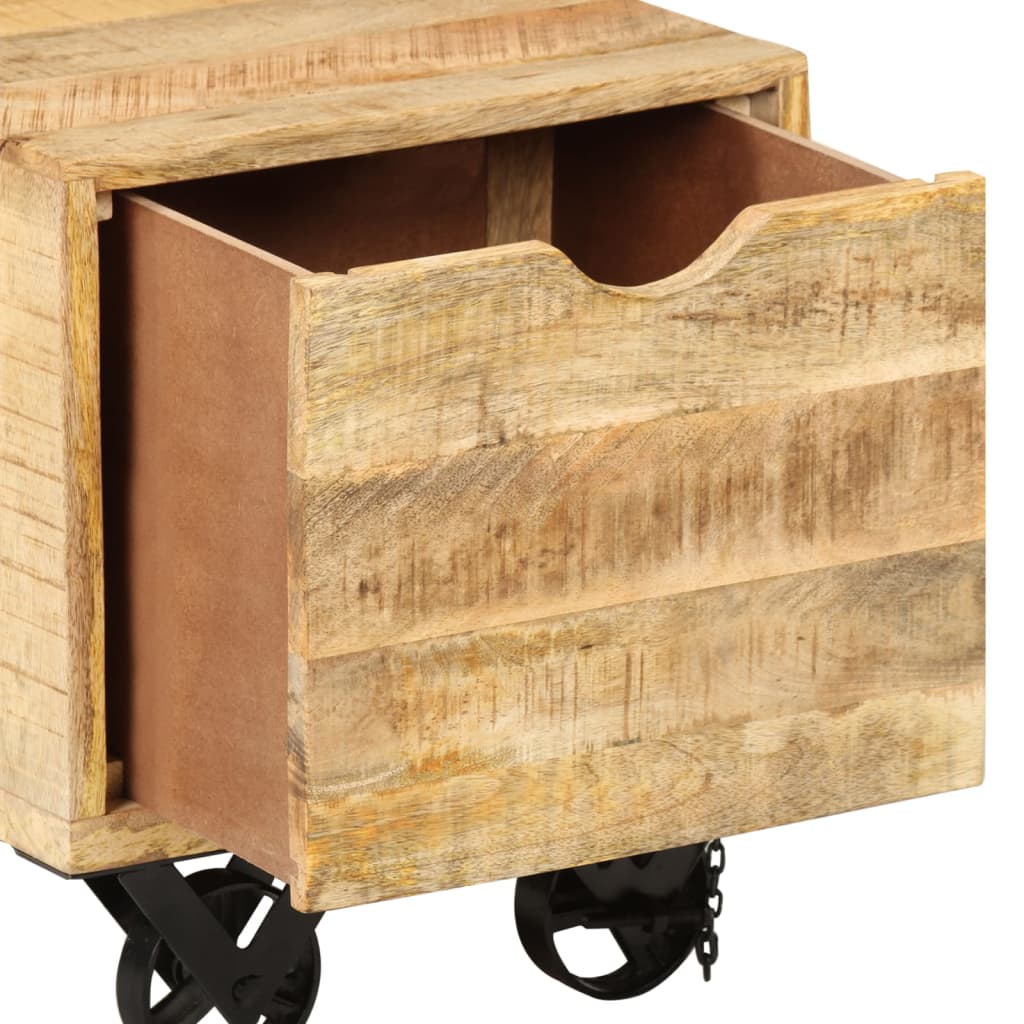 vidaXL Table d'appoint tiroir et roues Bois de manguier 40x40x45 cm