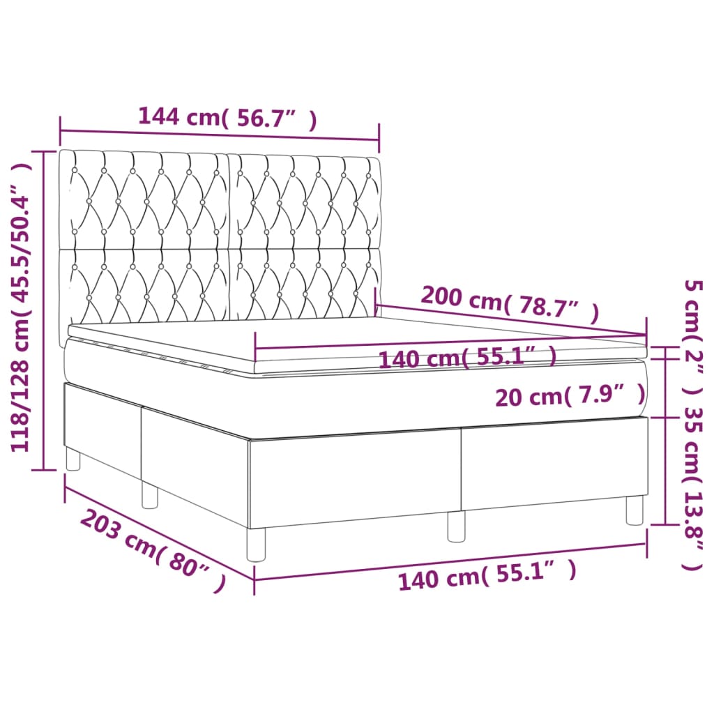 vidaXL Lit à sommier tapissier avec matelas Crème 140x200 cm Tissu