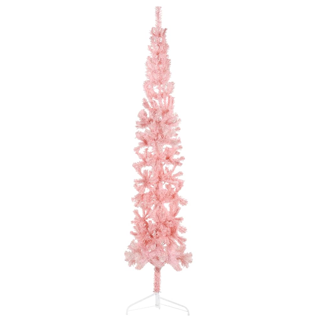 vidaXL Demi sapin de Noël artificiel mince avec support Rose 210 cm