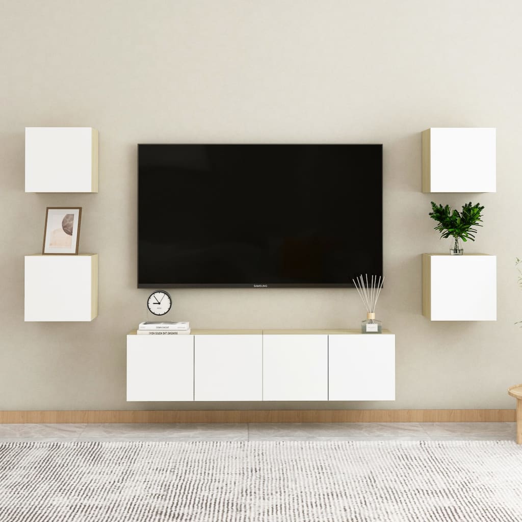 vidaXL Meubles TV muraux 2 pcs Blanc et chêne sonoma 30,5x30x30 cm