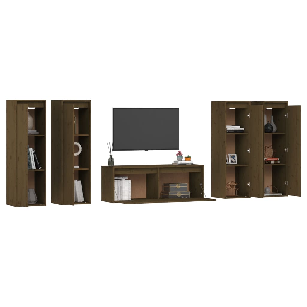 vidaXL Meubles TV 5 pcs Marron miel Bois massif de pin