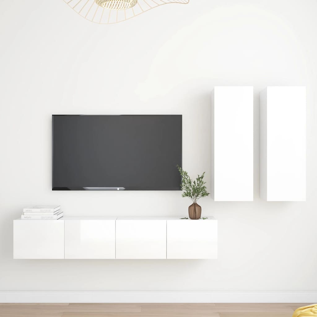 vidaXL Ensemble de meubles TV 4 pcs Blanc brillant Aggloméré