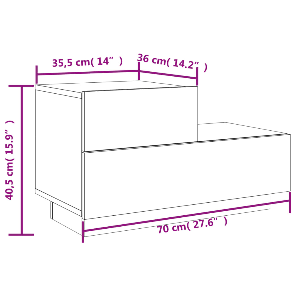 vidaXL Table de chevet avec lumières LED blanc 70x36x40,5 cm