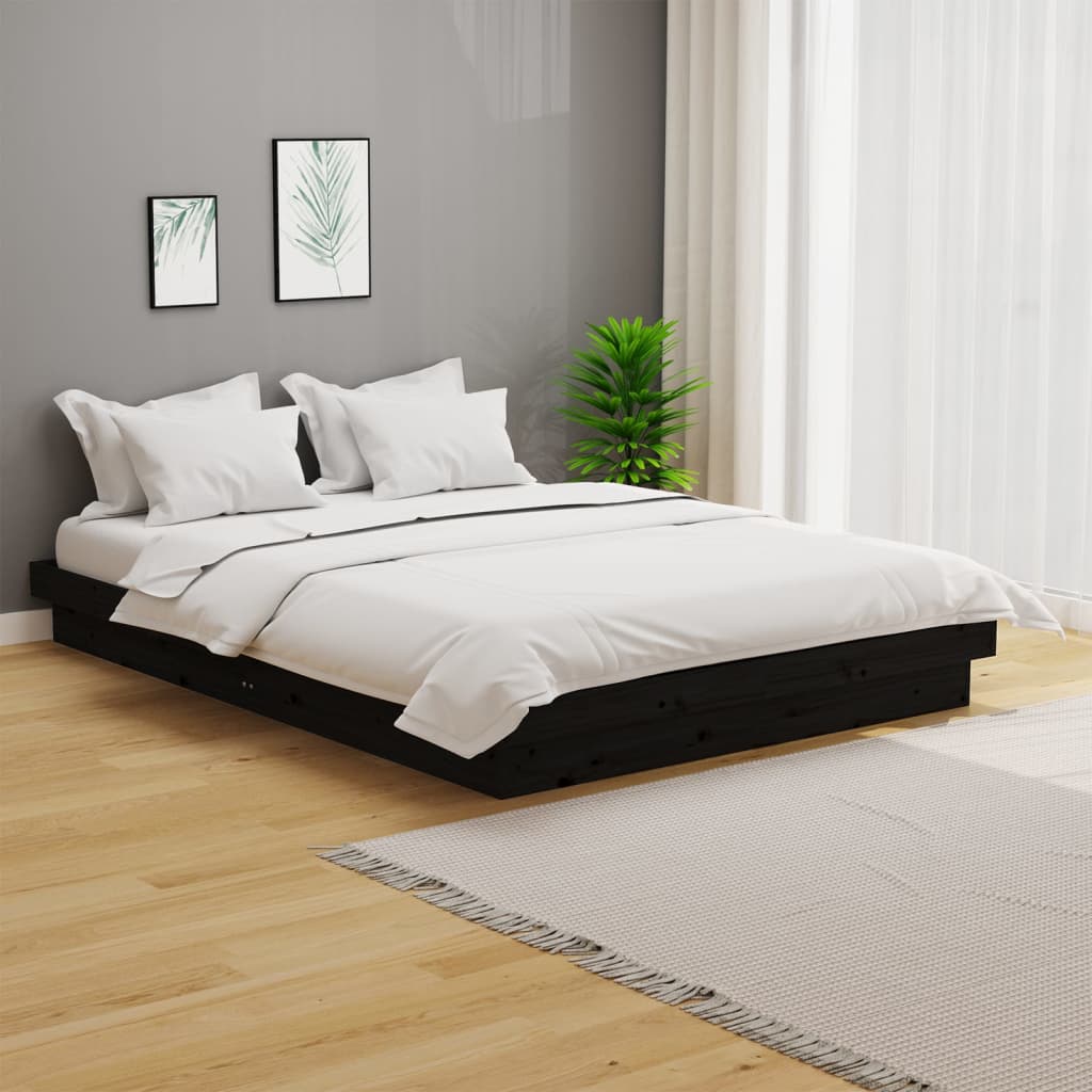 vidaXL Cadre de lit Noir Bois massif 135x190 cm Double